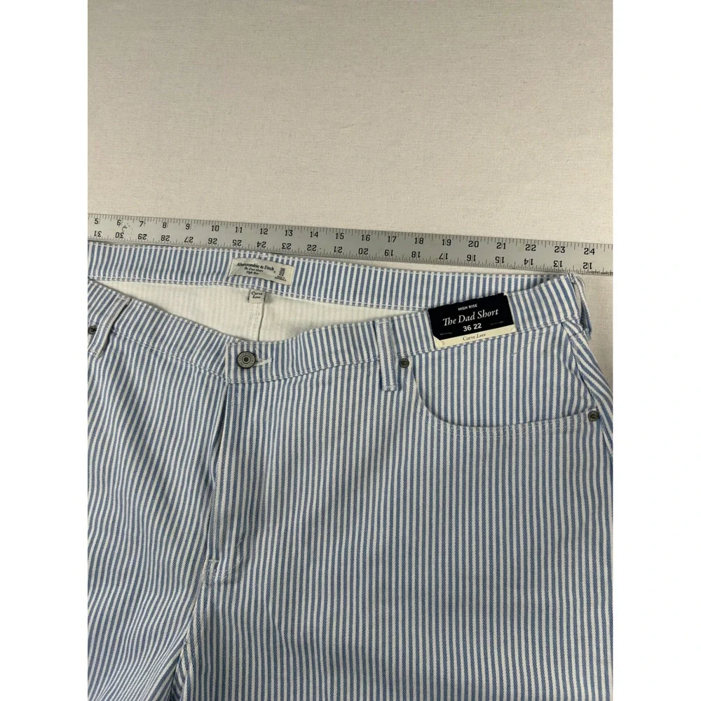 Abercrombie & Fitch Curve Love The Dad Short High Rise Blue White Stripe Size 36